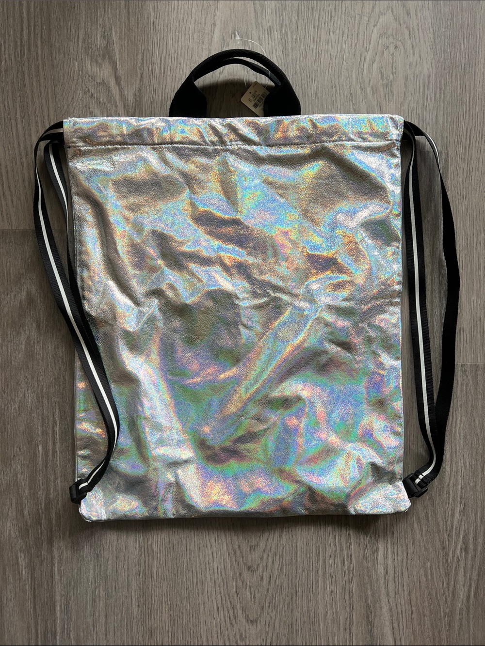 NWT PINK Victoria's Secret Holographic Silver Cinch Tote Backpack - Picture 3 of 3